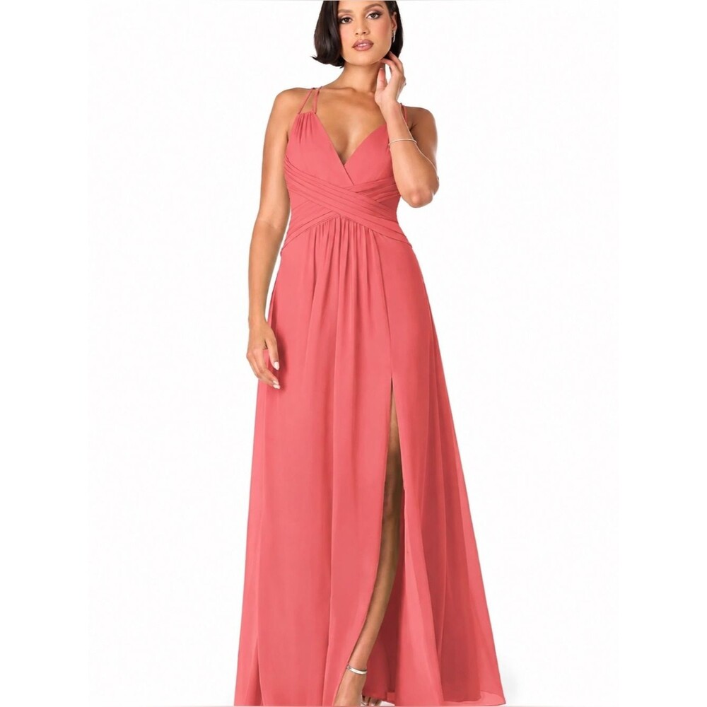 Azazie Farren Bridesmaid Dress in Watermelon Size A8 Pleated Criss Criss Back